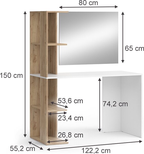 Toaletní stolek Vicco Tower Bílá/Sonoma 122.2 cm se zrcadlem, Model 49445