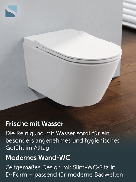 SCHÜTTE Sprchové WC OWANO BASIC, bezokrajové splachování, toaleta s funkcí bidetu a sprchou pro ženy, toaletní sedátko s automatickým pomalým sklápěním, bez dálkového ovládání