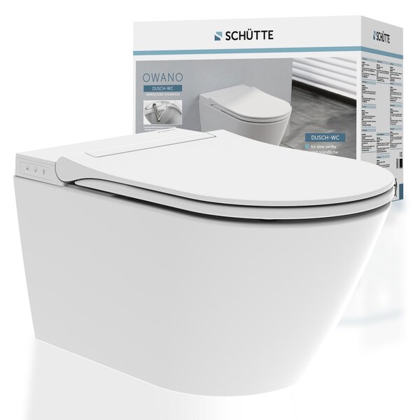SCHÜTTE Sprchové WC OWANO BASIC, bezokrajové splachování, toaleta s funkcí bidetu a sprchou pro ženy, toaletní sedátko s automatickým pomalým sklápěním, bez dálkového ovládání