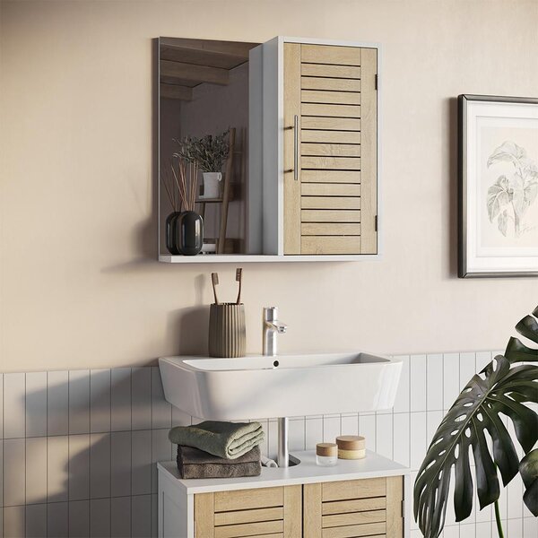 Koupelnová zrcadlová skříňka Vicco Looma Bílá/dub 60 x 60 cm se 3 přihrádkami, Model 57486
