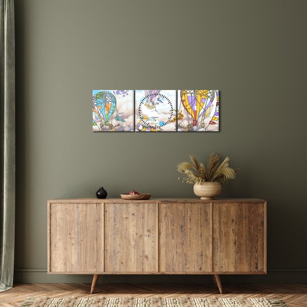 Obraz - Výprava v oblacích (s hodinami) (90x30 cm)