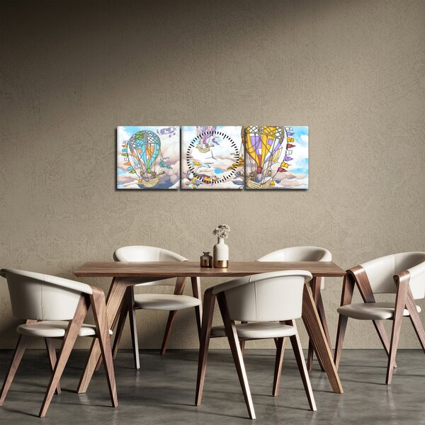 Obraz - Výprava v oblacích (s hodinami) (90x30 cm)