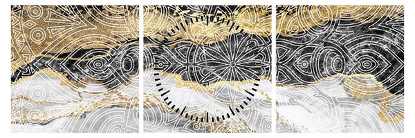 Obraz - Mandala v mramoru (s hodinami) (90x30 cm)