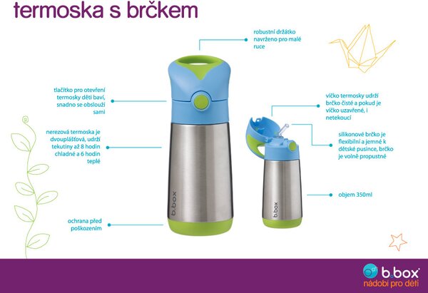 Termoska na pití s brčkem, 350ml, b.box, lemon twist