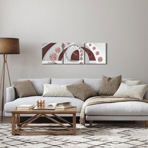 Obraz - 3D oblouky s květy (s hodinami) (90x30 cm)