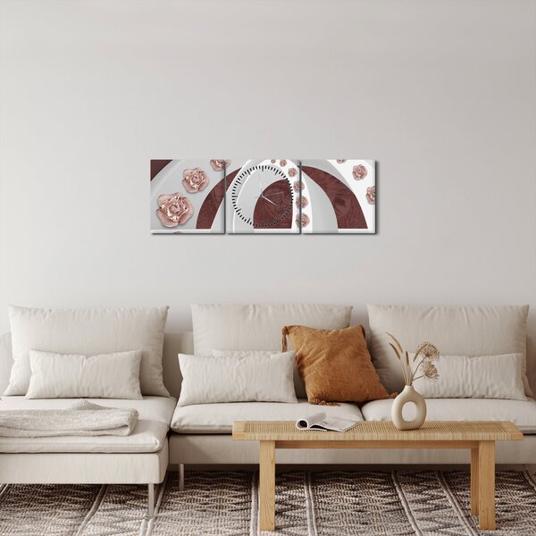 Obraz - 3D oblouky s květy (s hodinami) (90x30 cm)