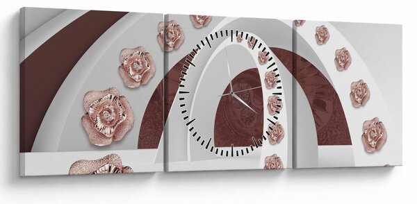 Obraz - 3D oblouky s květy (s hodinami) (90x30 cm)