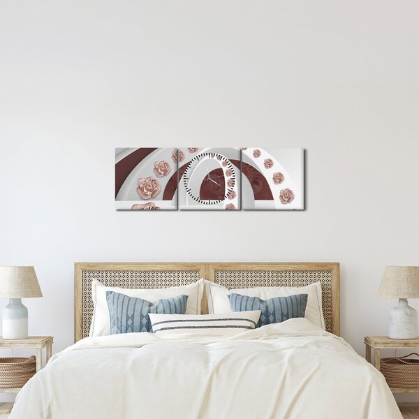 Obraz - 3D oblouky s květy (s hodinami) (90x30 cm)