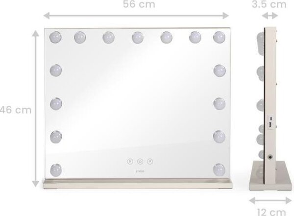 Hollywoodský kosmetický zrcadlo LIVOO DOS207, 56 x 44 cm, 15 LED diod, 3 režimy osvětlení, bílá barva