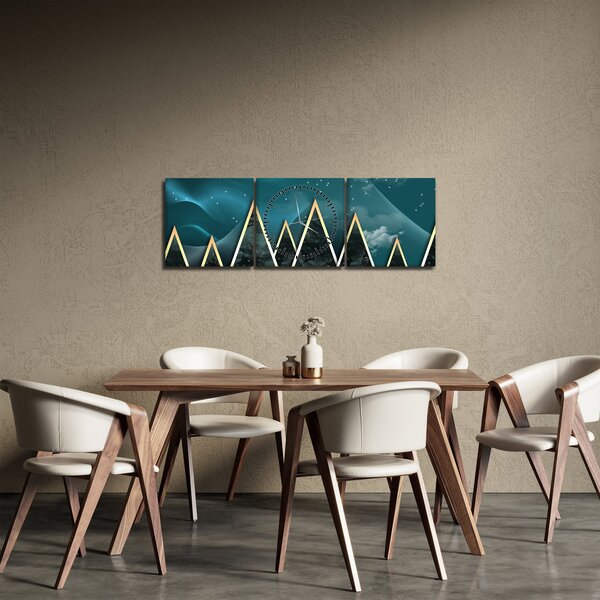 Obraz - Úplněk nad zlatými horami (s hodinami) (90x30 cm)
