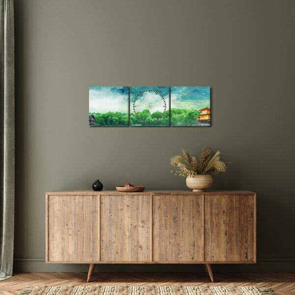 Obraz - Snová krajina (s hodinami) (90x30 cm)