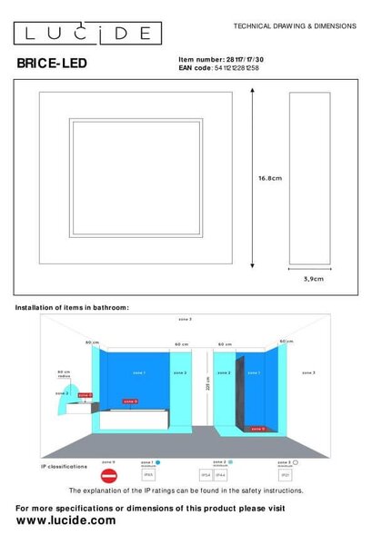 Lucide 28117/17/30 LED přisazené stropní svítidlo Brice 1x15W | 800lm | 3000K | IP44 - stmívatelné, do koupelny