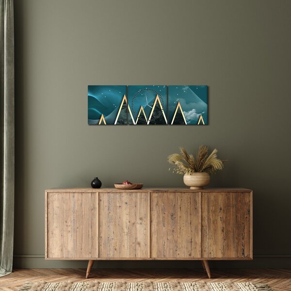 Obraz - Úplněk nad zlatými horami (s hodinami) (90x30 cm)