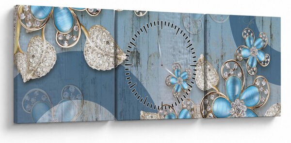 Obraz - Modré květy (s hodinami) (90x30 cm)