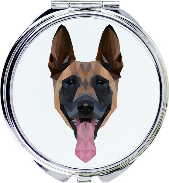 Zrcadlo s fotografií a geometrickým vzorem, značka Art-Dog, určené pro plemeno Malinois (belgický ovčák)