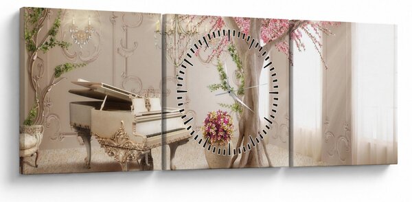 Obraz - Snový interiér s klavírem (s hodinami) (90x30 cm)
