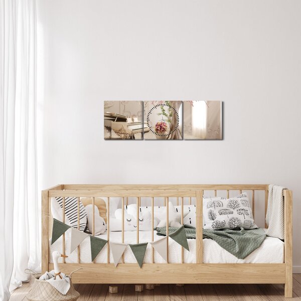 Obraz - Snový interiér s klavírem (s hodinami) (90x30 cm)