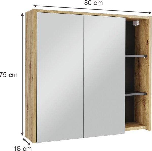 Skříňka se zrcadlem do koupelny Vicco Viola Artisan/šedá 80 x 75 cm s otevřenými policemi, Model 54859