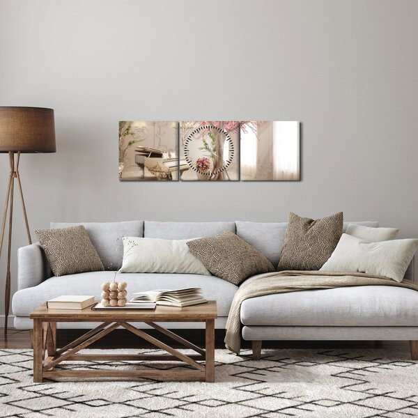 Obraz - Snový interiér s klavírem (s hodinami) (90x30 cm)