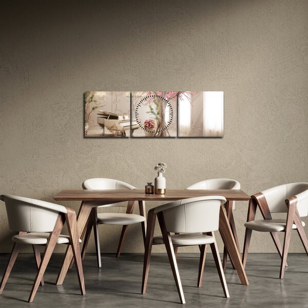 Obraz - Snový interiér s klavírem (s hodinami) (90x30 cm)