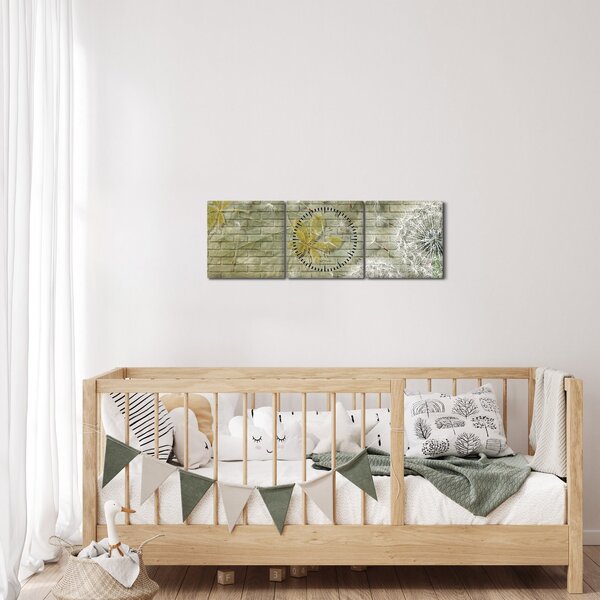 Obraz - Pampelišky unášené větrem (s hodinami) (90x30 cm)