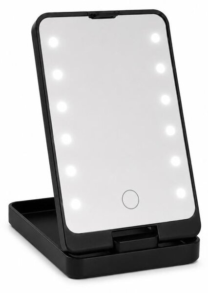Verk 27634 Kosmetické zrcátko s LED osvětlením, skládací, USB, černé