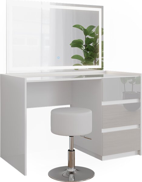 Toaletní stolek Vicco Marla Bílá vysoký lesk 120 cm se zrcadlem LED a stoličkou, Model 51988