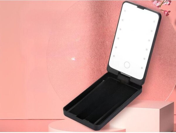 Verk 27634 Kosmetické zrcátko s LED osvětlením, skládací, USB, černé