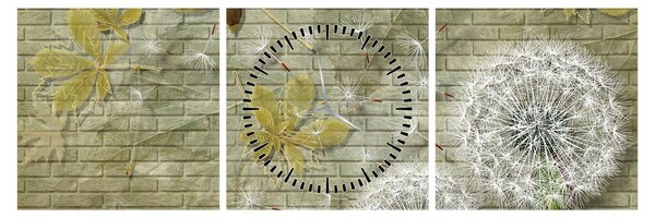 Obraz - Pampelišky unášené větrem (s hodinami) (90x30 cm)