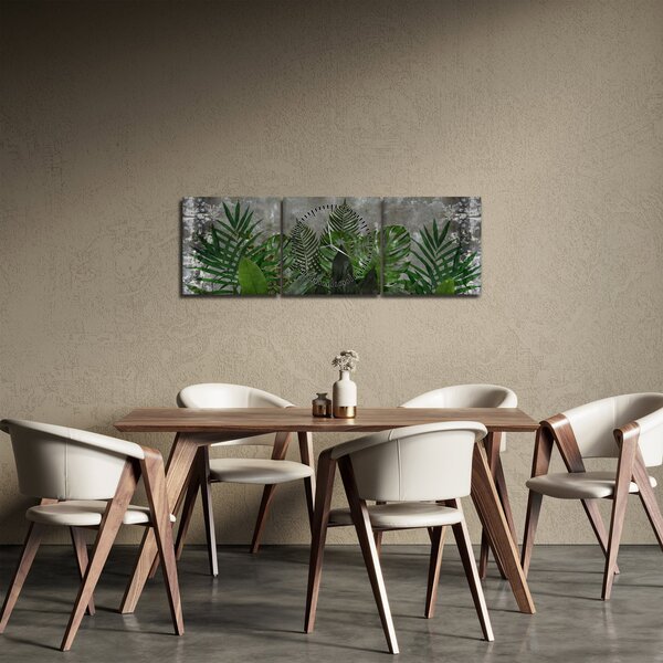 Obraz - Betonová zeď s rostlinami (s hodinami) (90x30 cm)