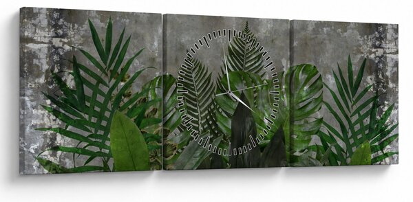 Obraz - Betonová zeď s rostlinami (s hodinami) (90x30 cm)