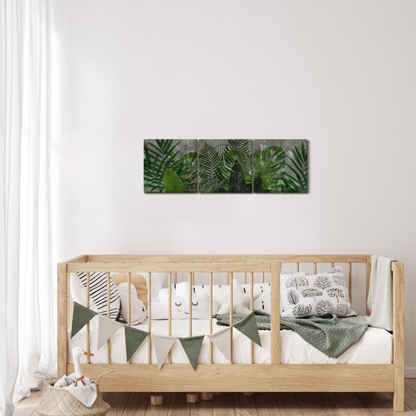 Obraz - Betonová zeď s rostlinami (s hodinami) (90x30 cm)
