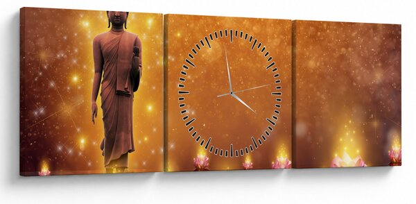 Obraz - Buddha ve zlatém třpytu (s hodinami) (90x30 cm)