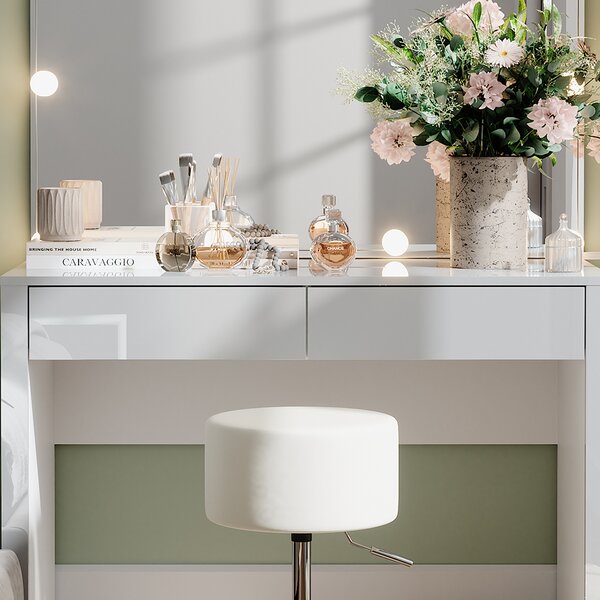Toaletní stolek Vicco Annabelle Bílá vysoký lesk/bílá 110 cm s osvětlením LED a stoličkou, Model 55038