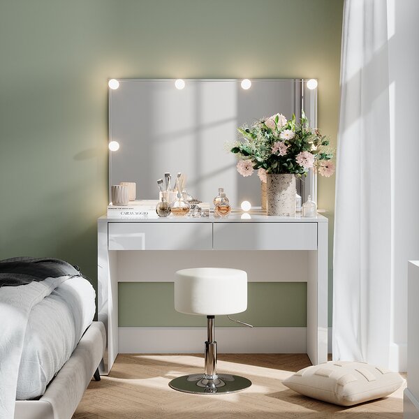 Toaletní stolek Vicco Annabelle Bílá vysoký lesk/bílá 110 cm s osvětlením LED a stoličkou, Model 55038