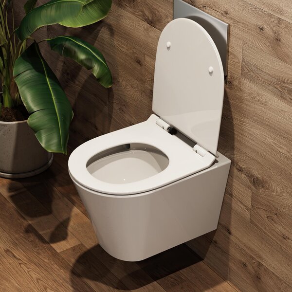 HOROW Závěsný klozet bez okrajů - silné splachování, klozetová mísa včetně měkkého zavírání klozetového prkénka, kompaktní design klozetu 48,5 cm dlouhý, hygienický