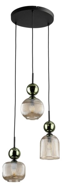 Lustr na lanku SOPHIA 3xE14/10W/230V černá/zelená/kouřová béžová