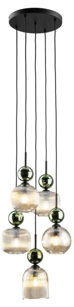 Lustr na lanku SOPHIA 5xE14/10W/230V černá/zelená/kouřová béžová