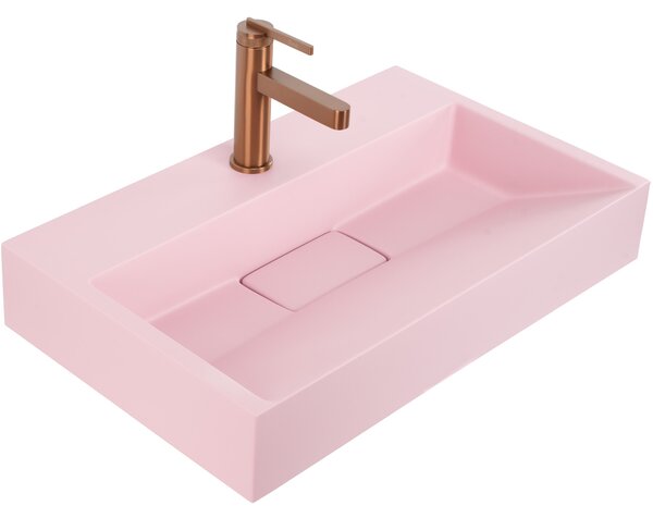 Rea Goya, umyvadlo z konglomerátu na desku/závěsné, 60 cm, růžová matná, REA-U4411