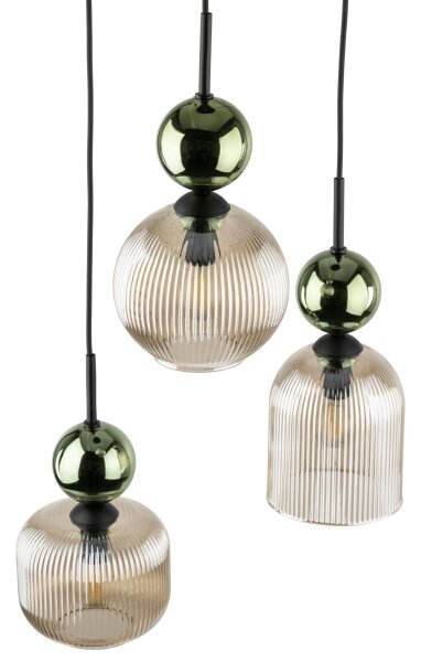 Lustr na lanku SOPHIA 3xE14/10W/230V černá/zelená/kouřová béžová