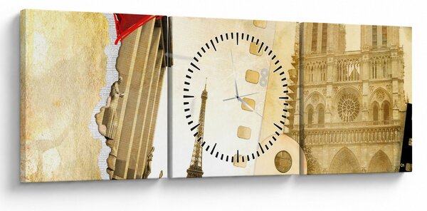 Obraz - Vzpomínky na Paříž (s hodinami) (90x30 cm)
