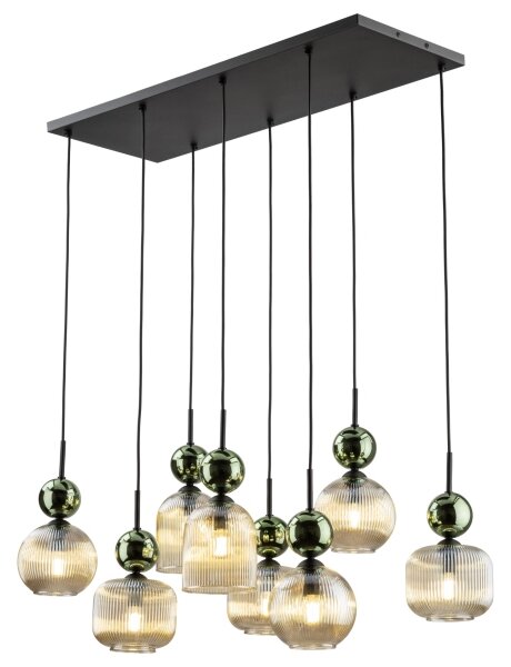 Lustr na lanku SOPHIA 8xE14/10W/230V černá/zelená/kouřová béžová