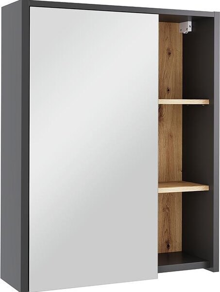 Skříňka se zrcadlem do koupelny Vicco Viola Grey/Artisan 60 x 75 cm s otevřenými policemi, Model 54857