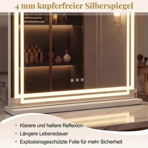 COSTWAY LED osvětlené kosmetické zrcadlo, kosmetické zrcadlo Hollywood se 3 barevnými stmívatelnými režimy a inteligentním dotykovým ovládáním 58 x 12 x 48 cm