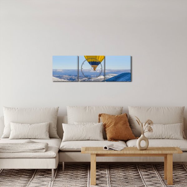 Obraz - Let nad zimní krajinou (s hodinami) (90x30 cm)