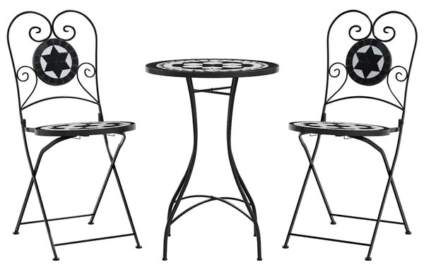 Mozaikový bistro set černý a bílý železo a keramika 3216354