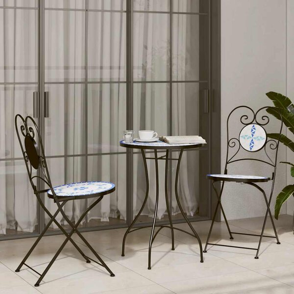 Mozaikový bistro set modrý a bílý železo a keramika 3216353
