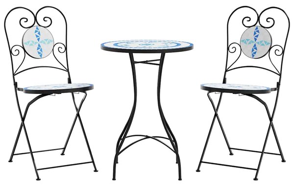 Mozaikový bistro set modrý a bílý železo a keramika 3216353