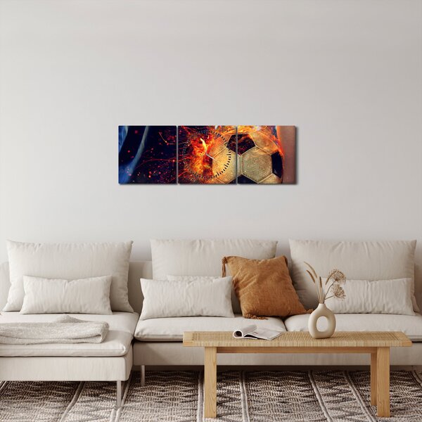 Obraz - Fotbalový míč v ohni (s hodinami) (90x30 cm)