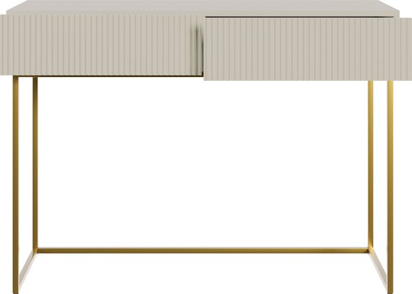 Selsey VELDIO - toaletní stolek se dvěma zásuvkami a zlatým kovovým rámem, šedobéžová taupe, 110 cm